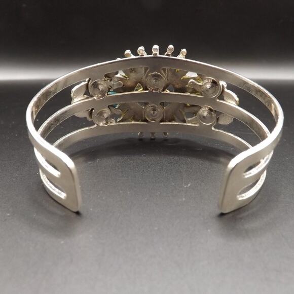 Vintage Faux Turquoise Silver Tone Cuff Bracelet, Southwestern, 5 1/2 Inches - Picture 2 of 6